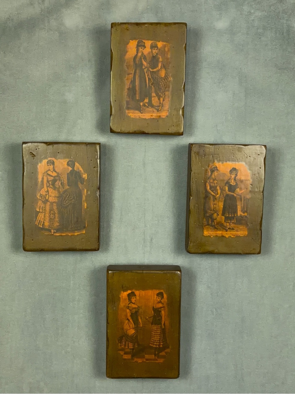 Vintage Texas Folk Wall Art Handmade Redwood Blocks Victorian Fashion Americana